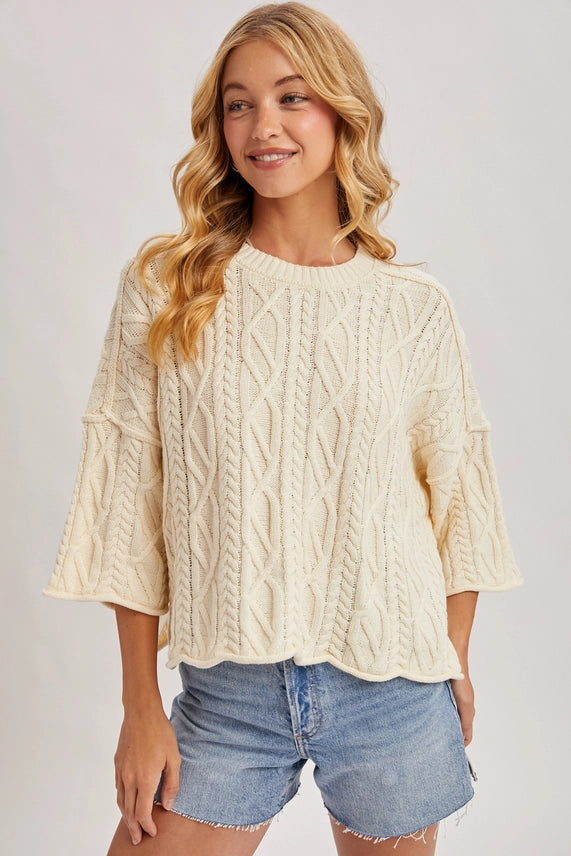 Bluivy Cream Oversized Bell Sleeve Sweater
