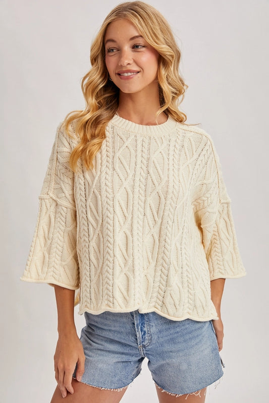 Bluivy Cream Oversized Bell Sleeve Sweater