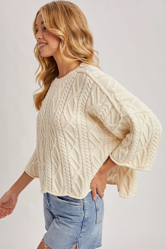 Bluivy Cream Oversized Bell Sleeve Sweater