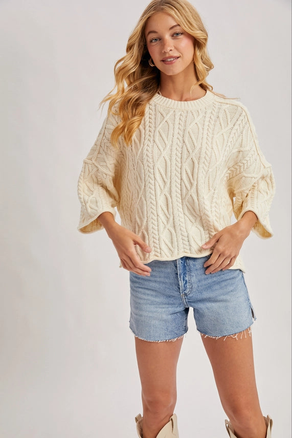 Bluivy Cream Oversized Bell Sleeve Sweater