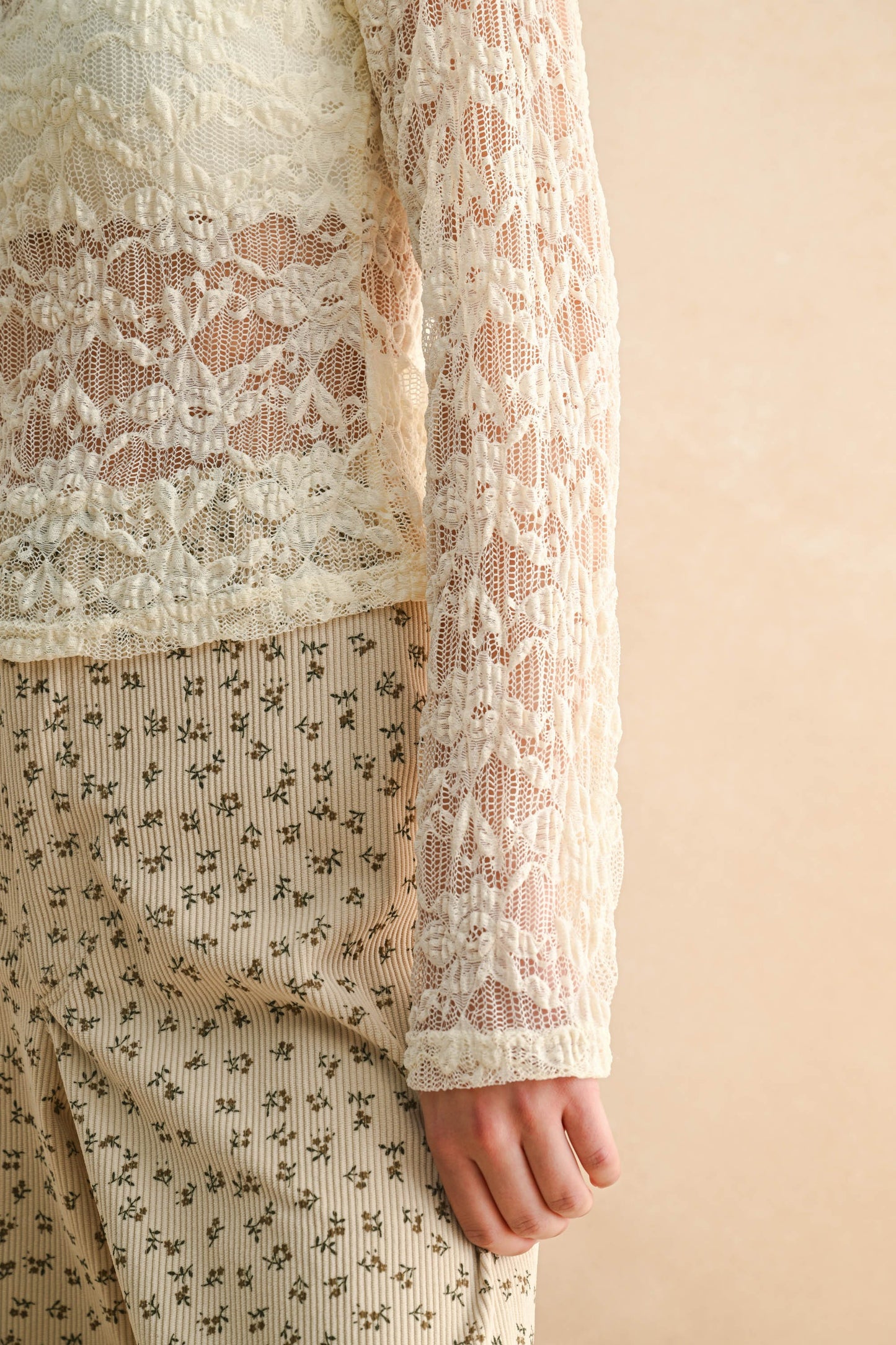 Miou Muse Cream Floral Textured Top