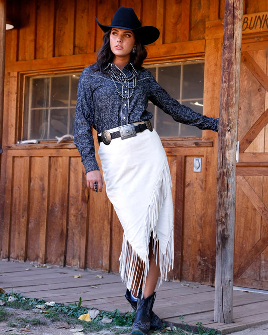 Cruel Denim Cream Fringe Skirt