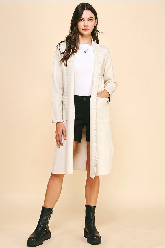 Pinch Cream Whip Stitch Long Cardigan