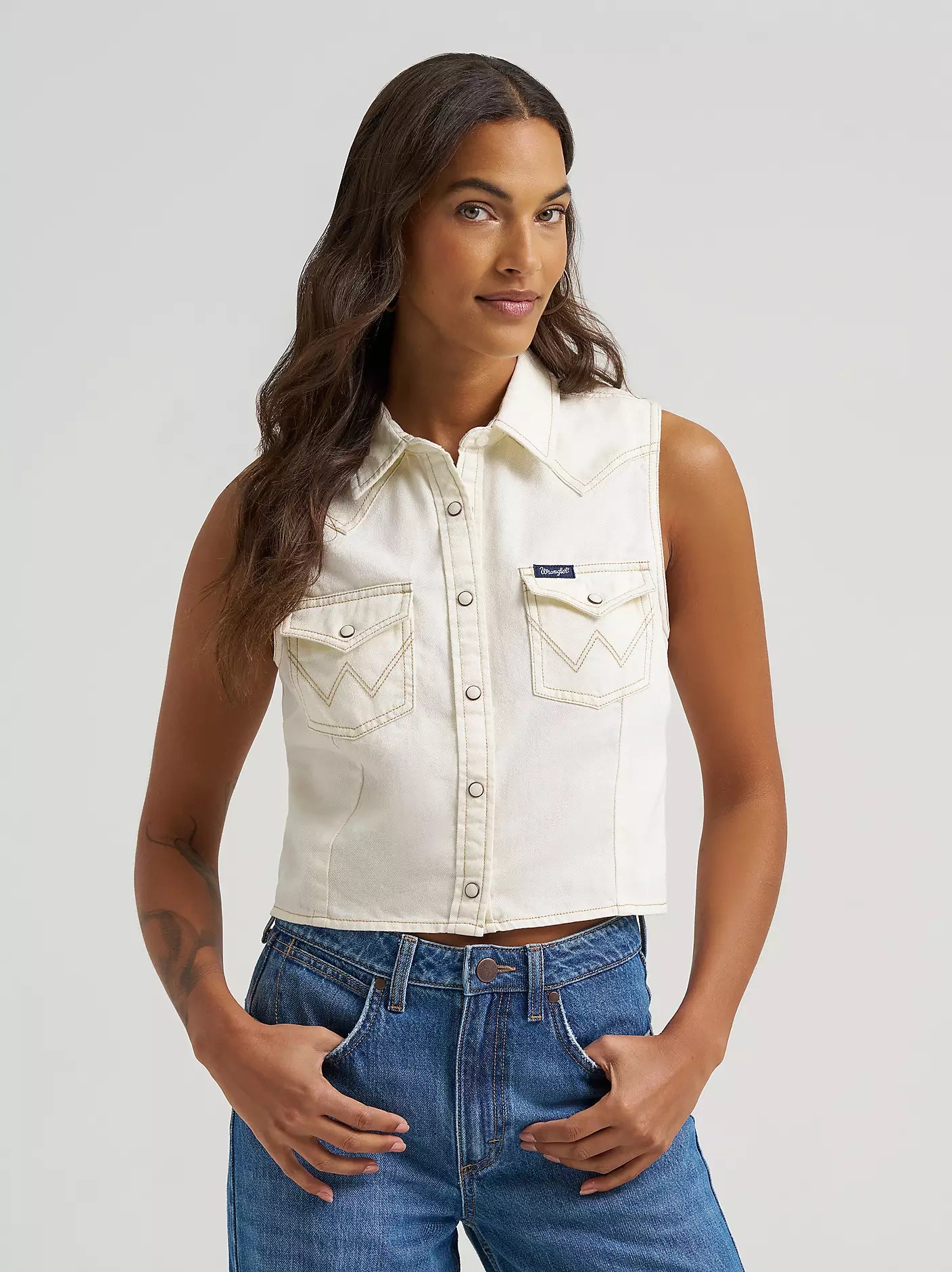Wrangler Cream Snap Sleeveless Shirt - Petticoat Junction