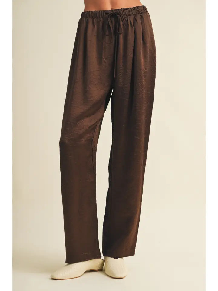 Mustard Seed Brown Satin Straight Leg Pant