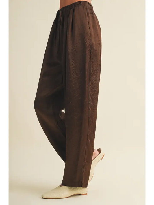 Mustard Seed Brown Satin Straight Leg Pant