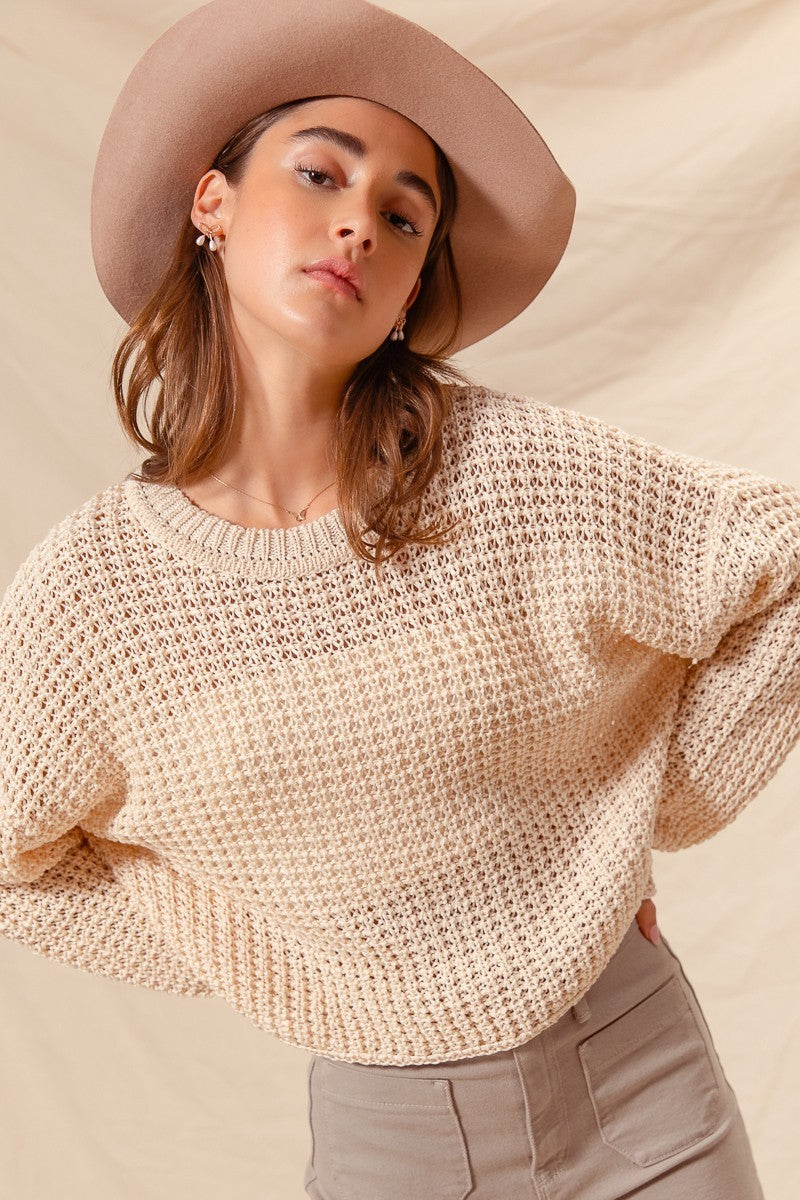 SM Oatmeal Crochet Knit Sweater