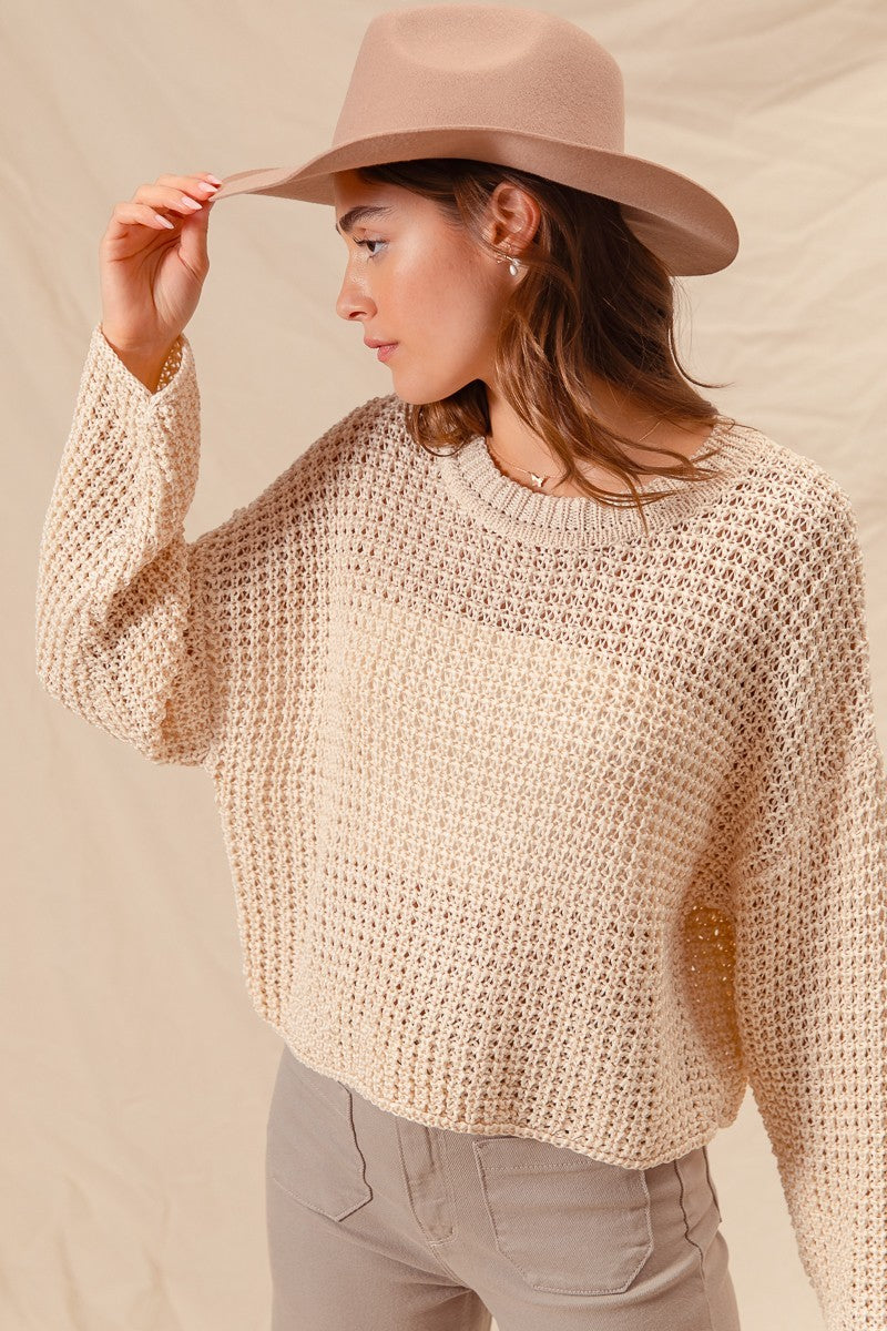 SM Oatmeal Crochet Knit Sweater