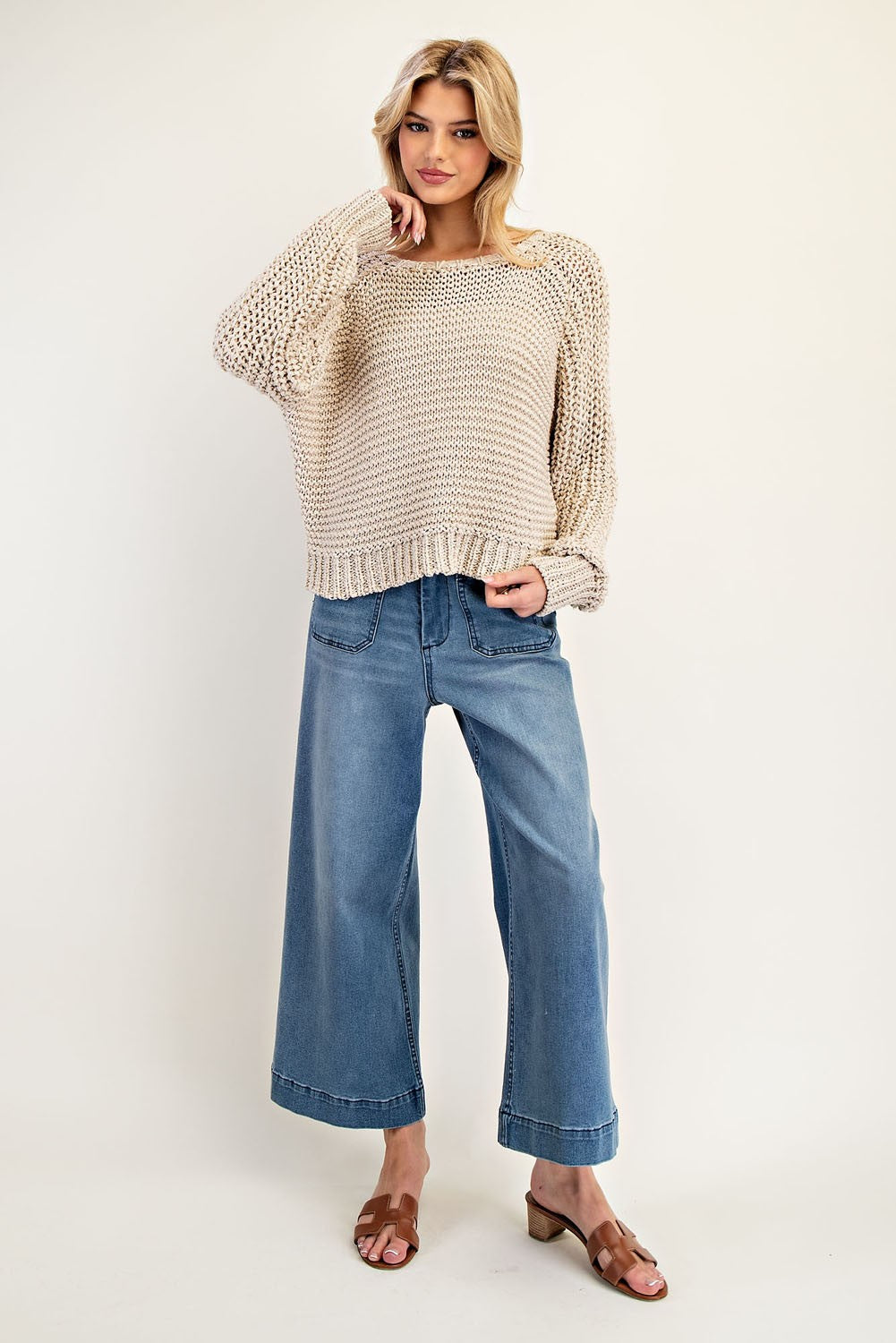 Eesome  Crochet Long Sleeve Sweater