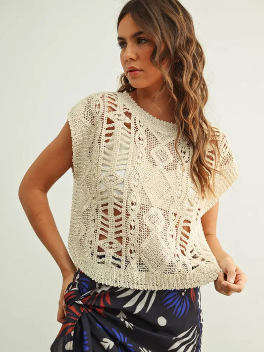 Miou Muse Crochet Knit Top