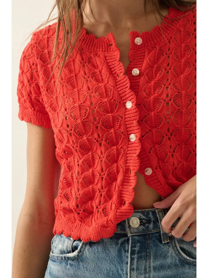 PM Red Orange Crochet Knit Sweater