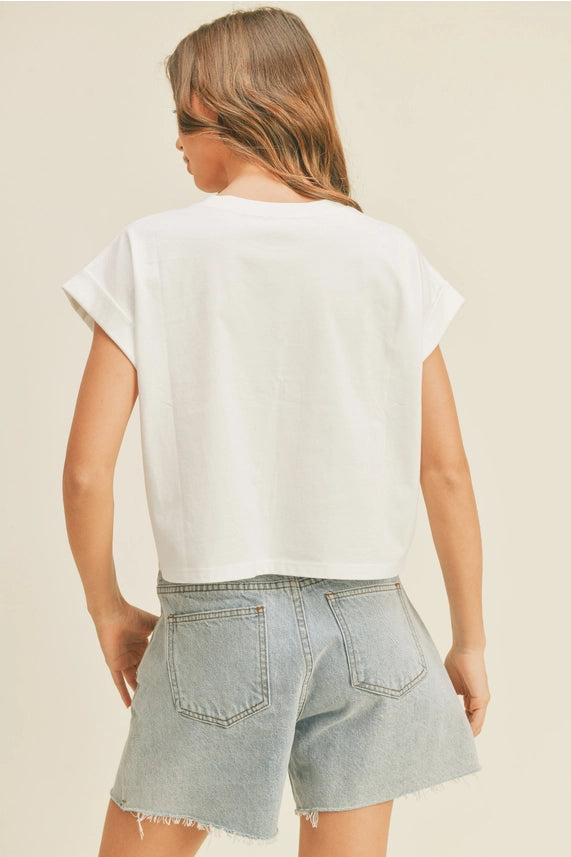 Miou Muse White Cuffed Sleeve Top
