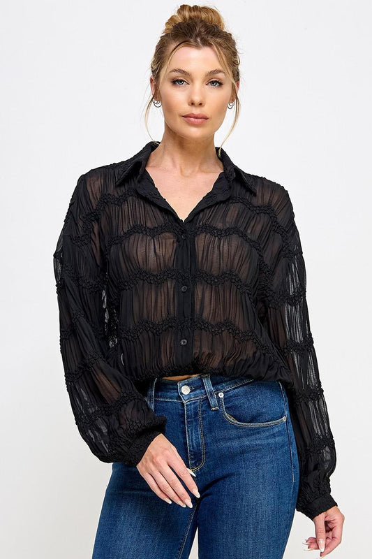 AR Black Sheer Chevron Textured Top