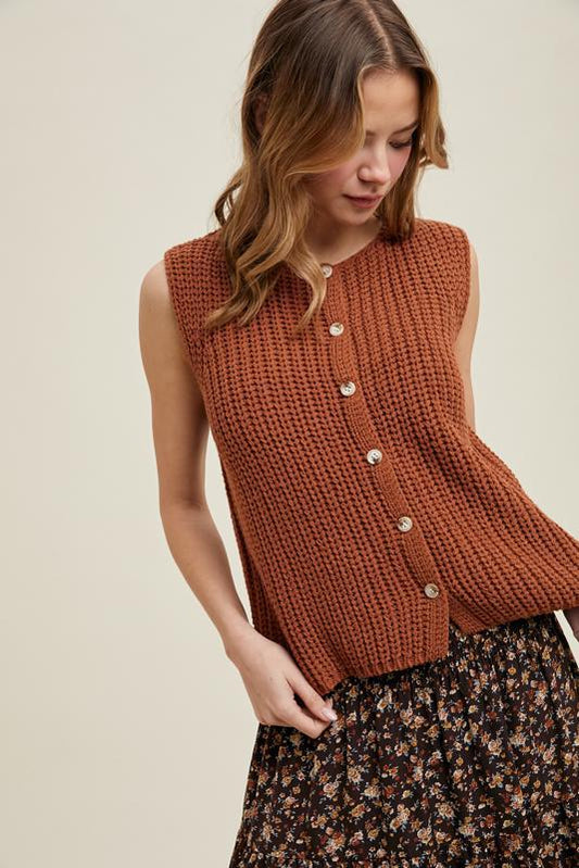 Wishlist Rust Button Up Sweater Vest