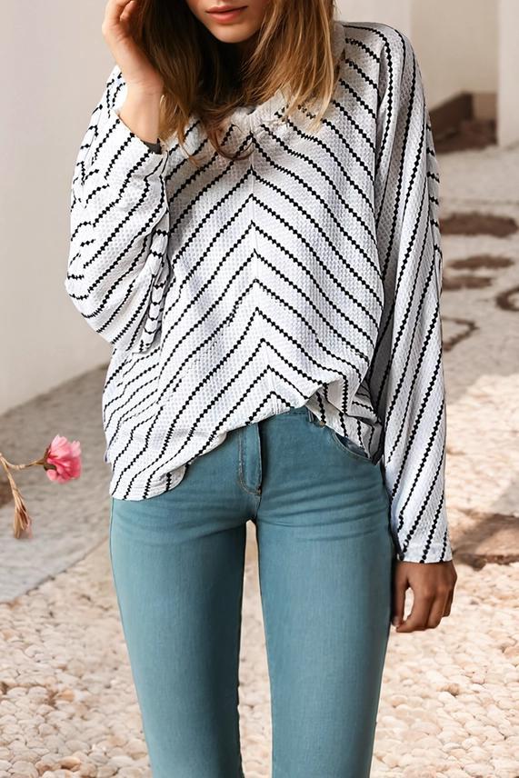 LDC Chevron Striped V-neck Top