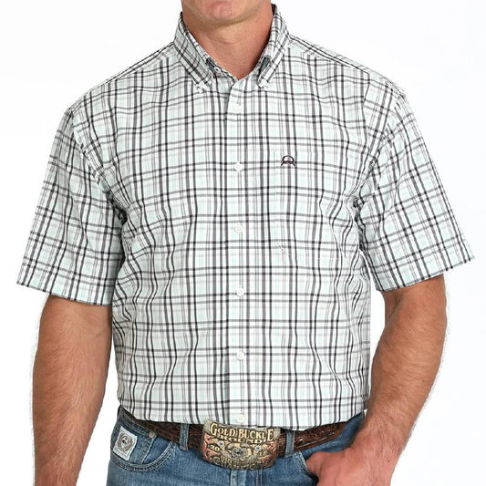 Cinch White/Blue SS Plaid Shirt