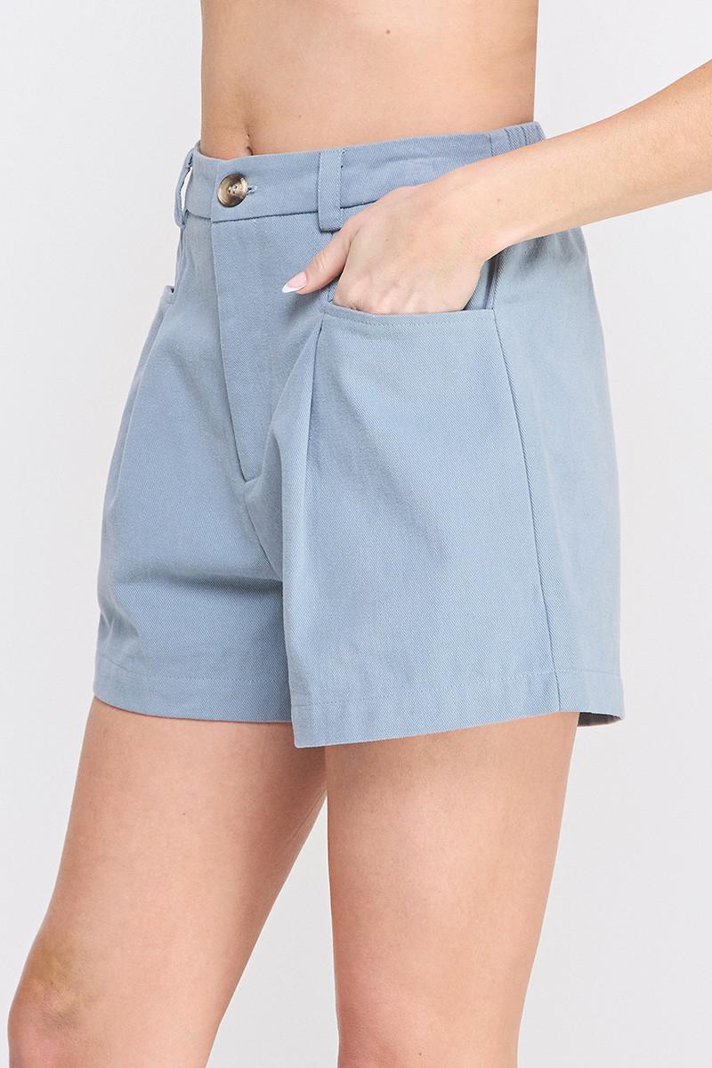 AR Soft Blue Twill Pleat Shorts