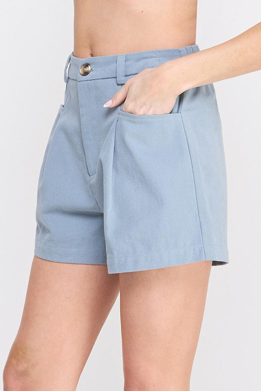 AR Soft Blue Twill Pleat Shorts