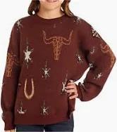 Rock&Roll Girls Brown Western Sweater