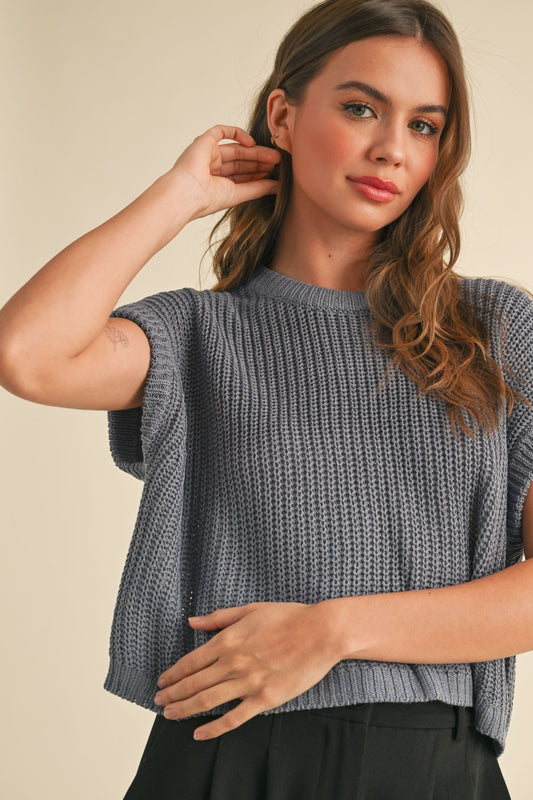 Miou Muse Denim Blue Knitted Top