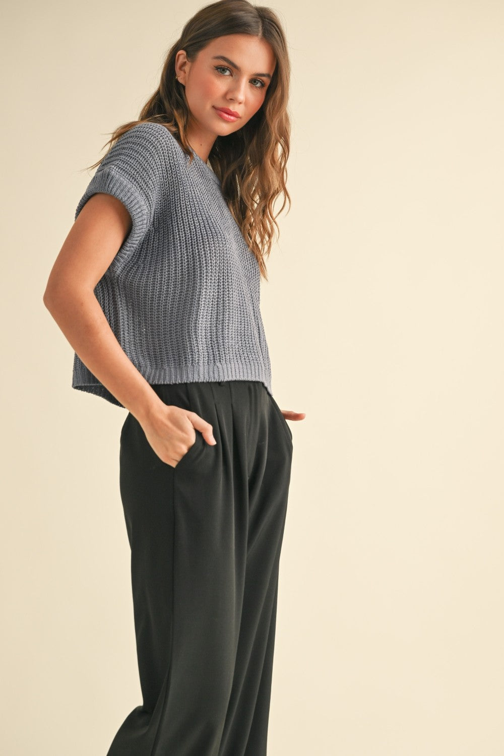 Miou Muse Denim Blue Knitted Top