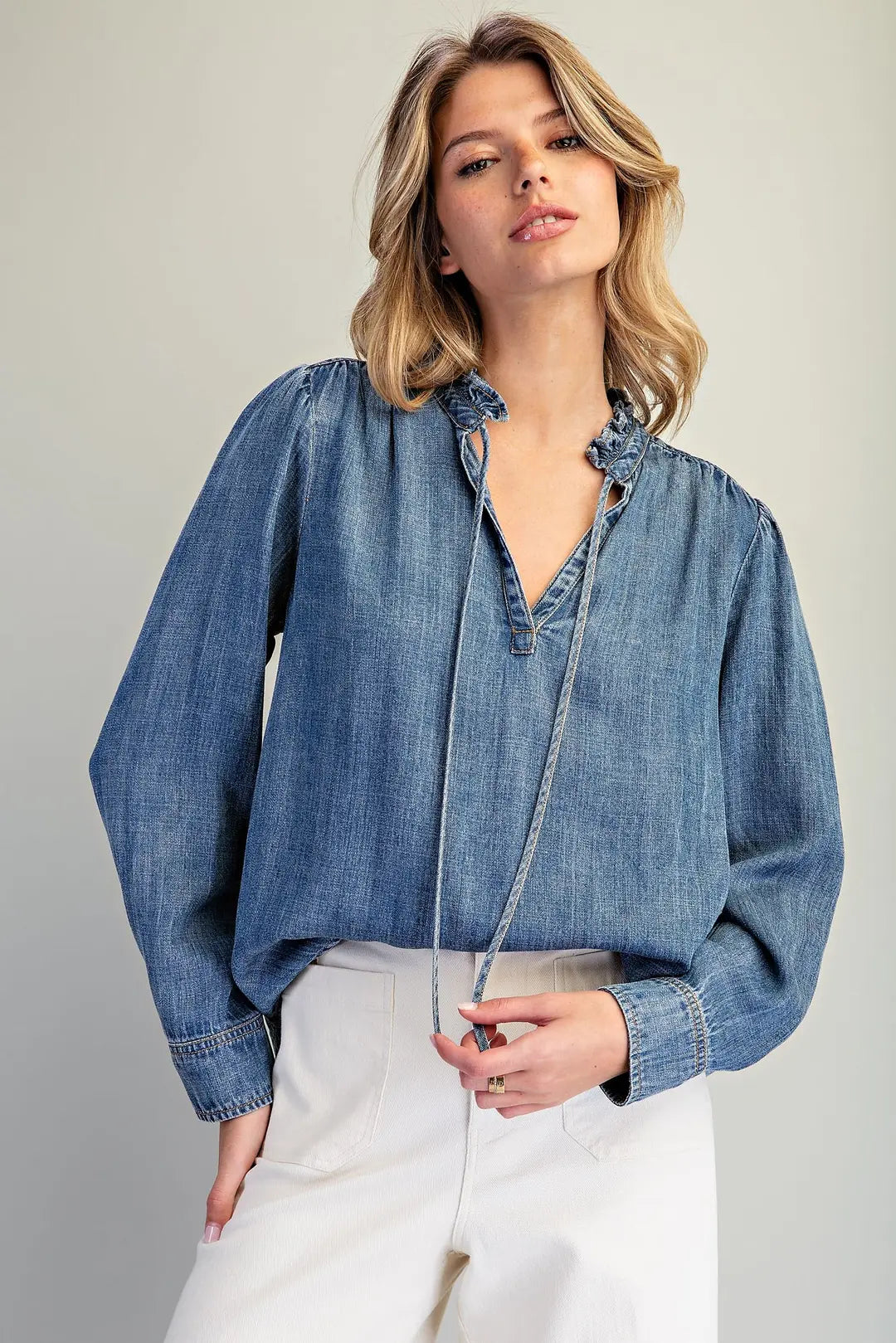 Eesome Ruffle Tie Neck Top