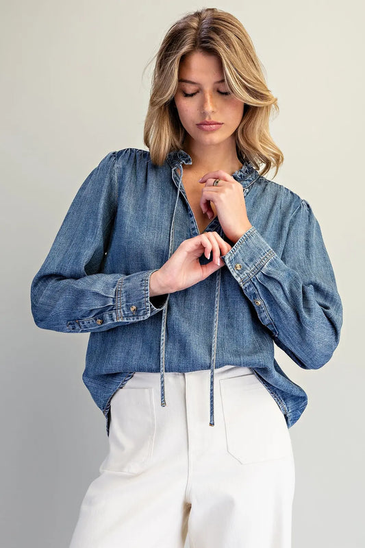 Eesome Ruffle Tie Neck Top