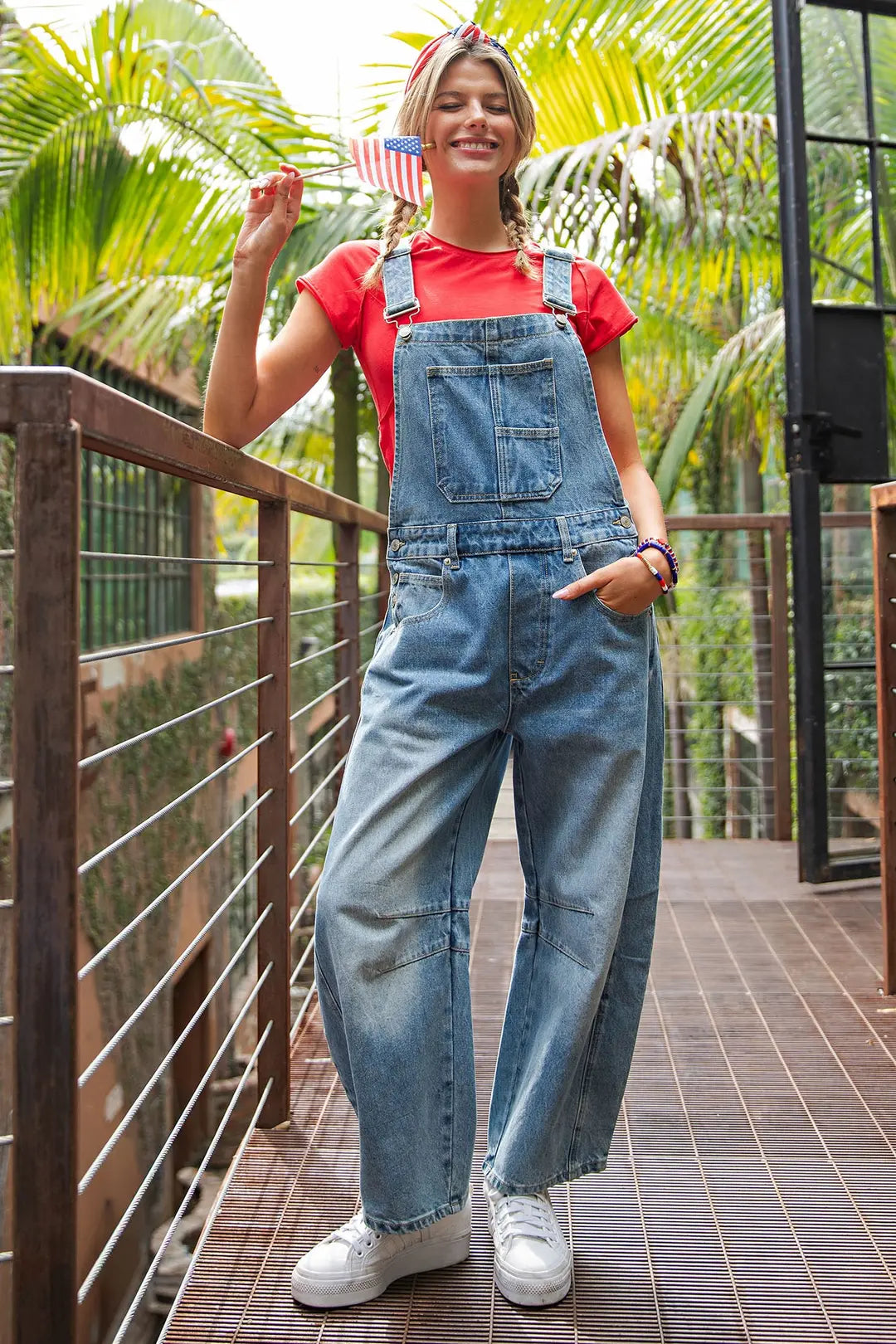 EEsome Denim Barrel Leg Overalls