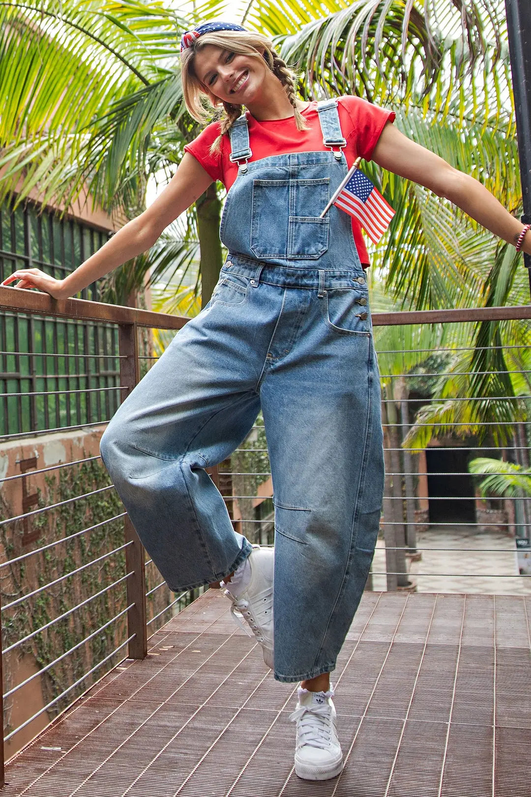 EEsome Denim Barrel Leg Overalls