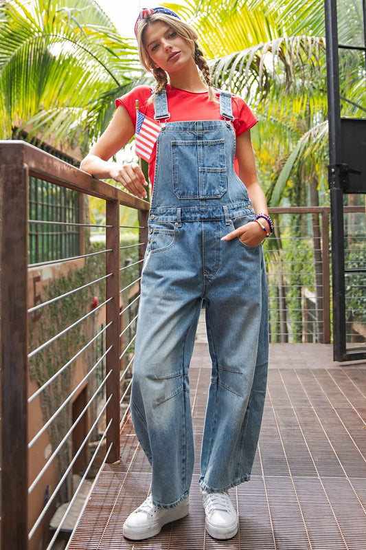 EEsome Denim Barrel Leg Overalls