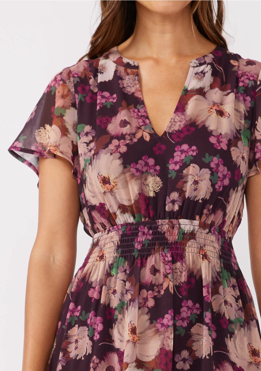 Lovestitch Flutter Floral Mini Dress Plum