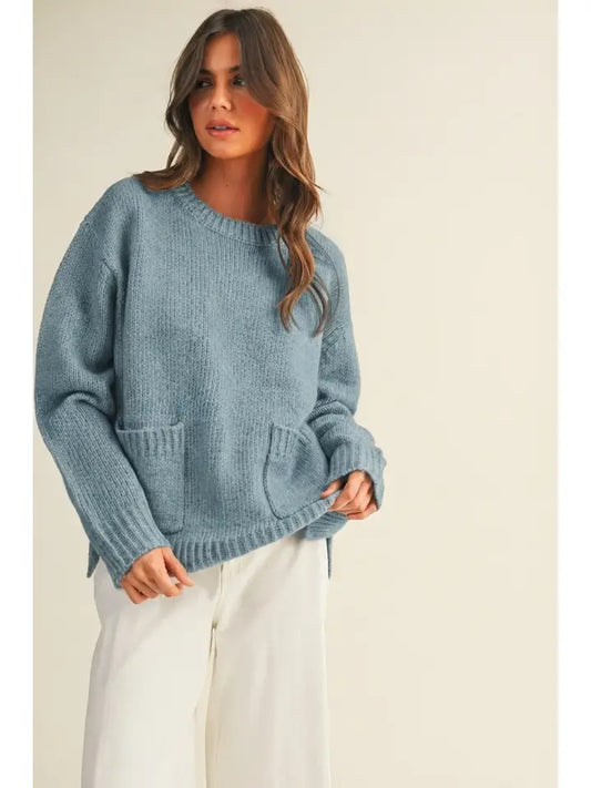 Mustard Seed Dusty Blue Knit Sweater