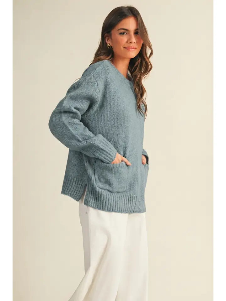 Mustard Seed Dusty Blue Knit Sweater