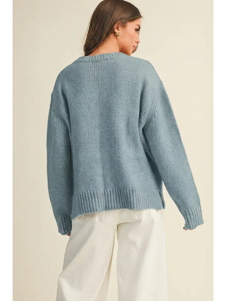 Mustard Seed Dusty Blue Knit Sweater