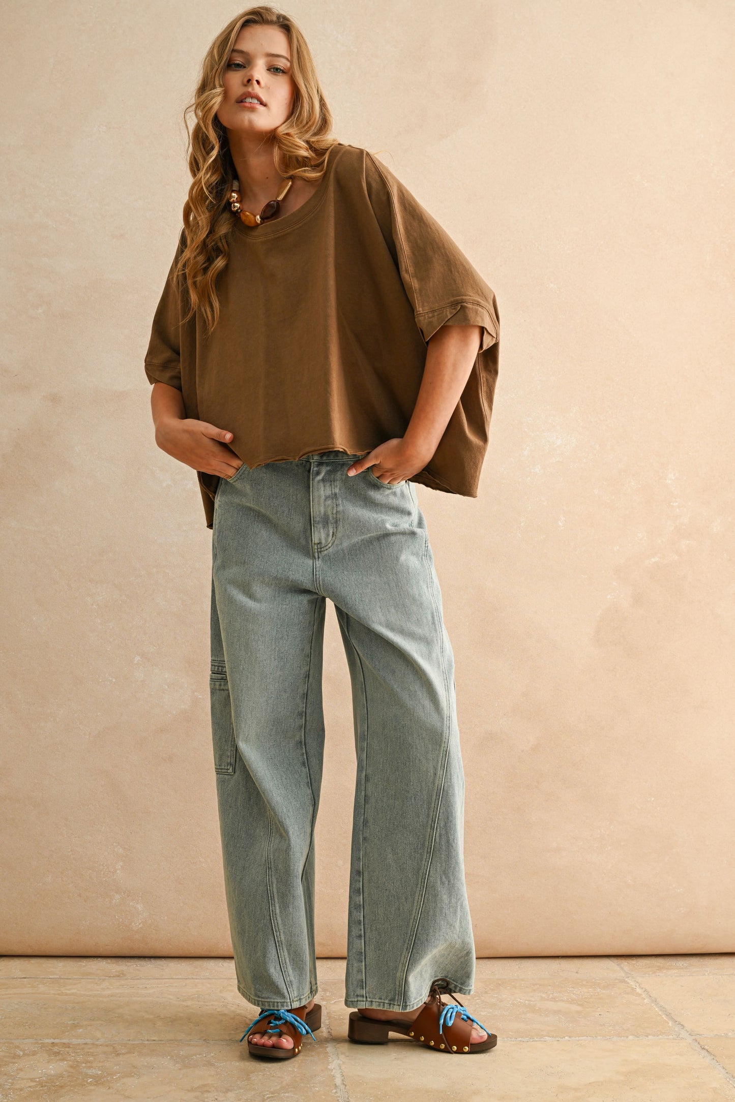 Miou Muse Brown Dye Wash O/S Top
