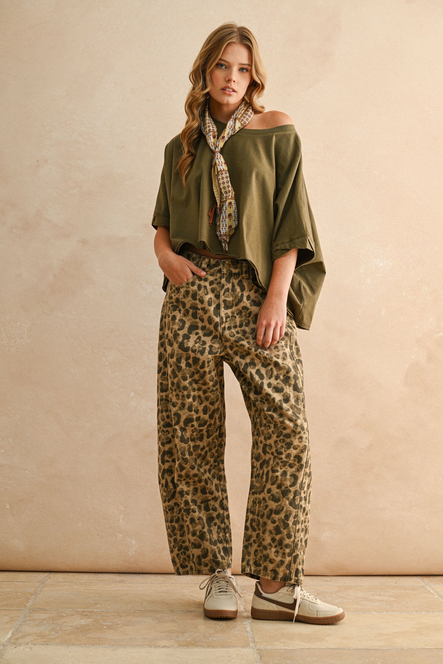 Miou Muse Olive Dye Wash O/S Top