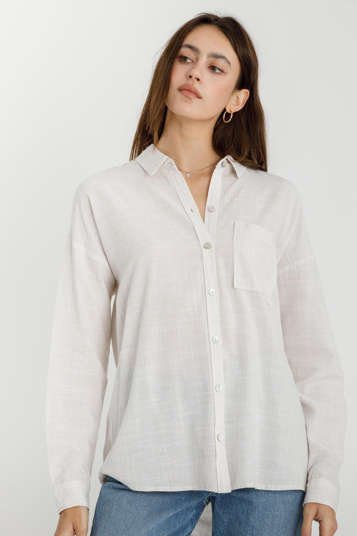 Be Cool Taupe Hairline Stripe Shirt