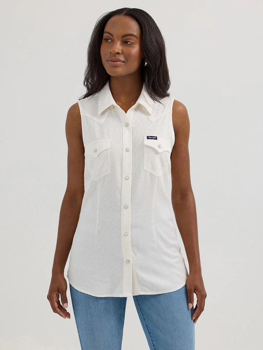 Wrangler White Sleeveless Snap Shirt