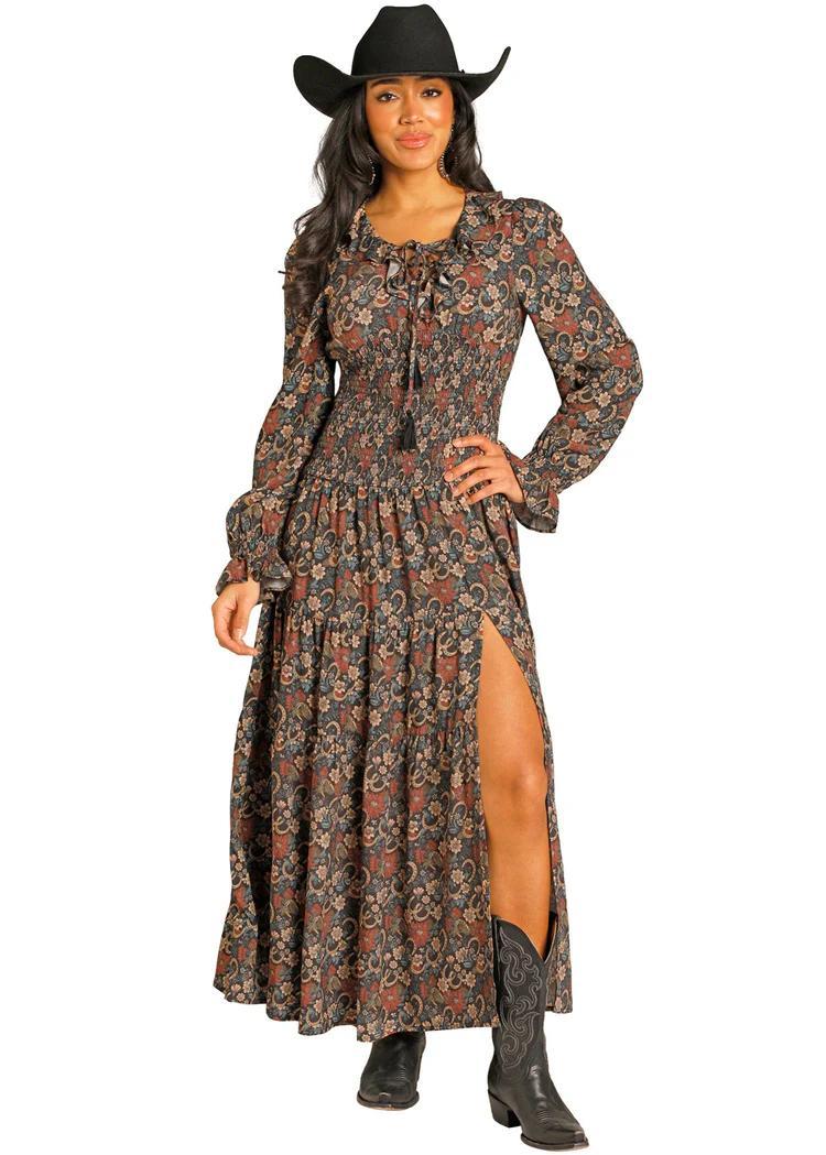 Rock&Roll Black Floral Challis Peasant Dress