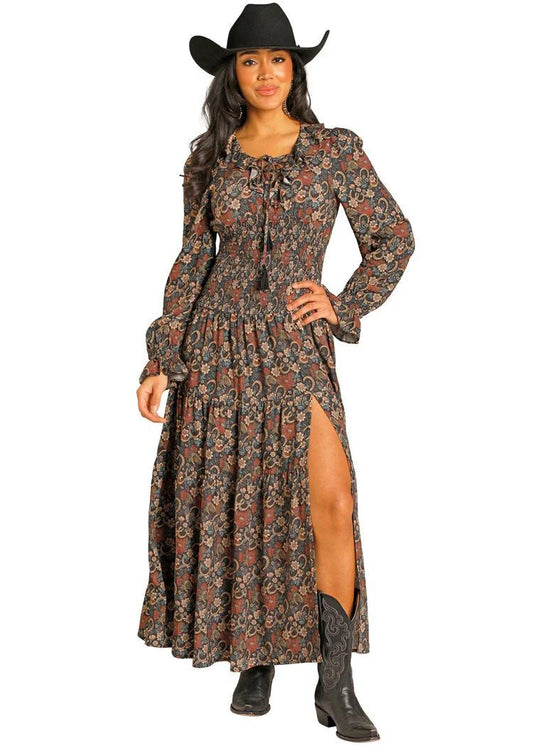 Rock&Roll Black Floral Challis Peasant Dress
