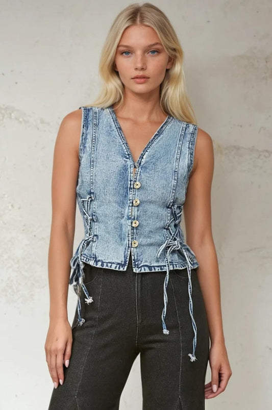 WL Denim Vest With Lace Sides
