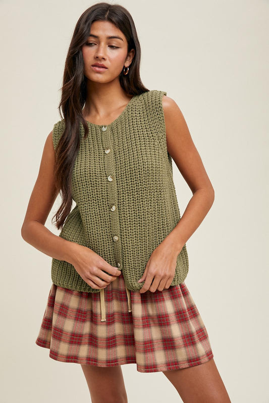 Wishlist Olive Button Up Sweater Vest