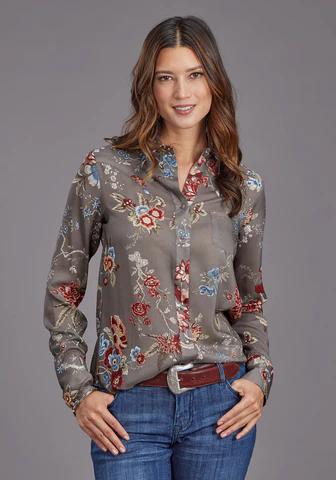 Stetson Vintage Grey Floral Blouse