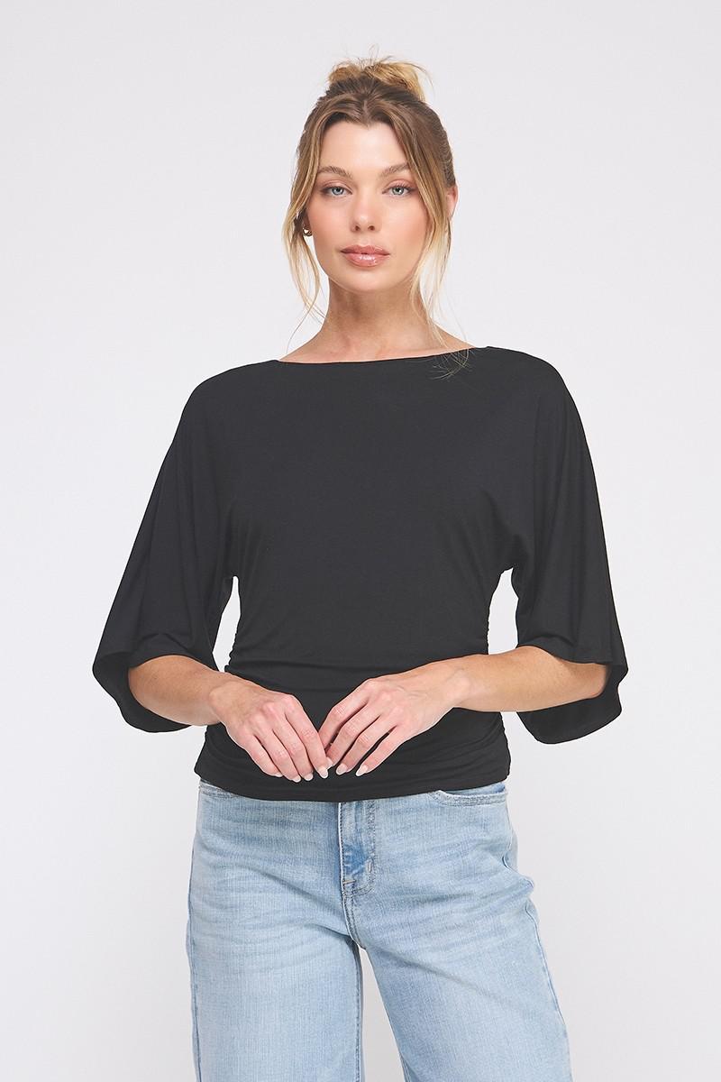 Allie Rose Black Double Knit Bell Sleeve Top