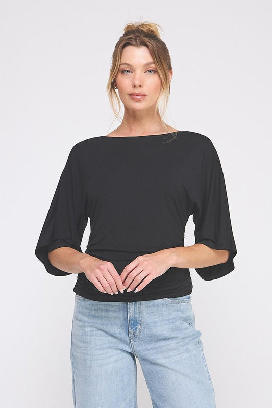 Allie Rose Black Double Knit Bell Sleeve Top