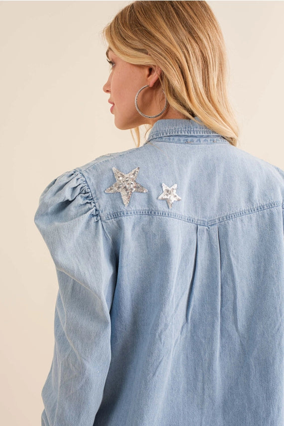 Blue B Washed Chambray Sequin Shirt