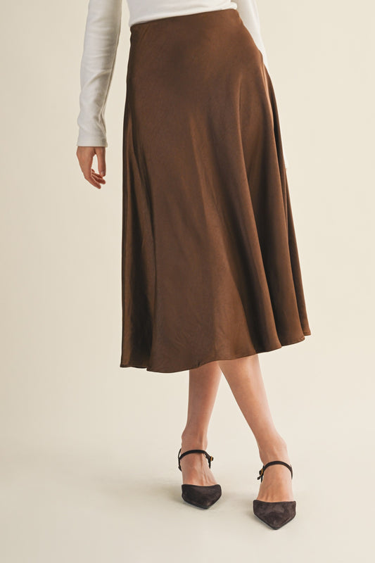 Mustard Seed Espresso Satin Flare Skirt