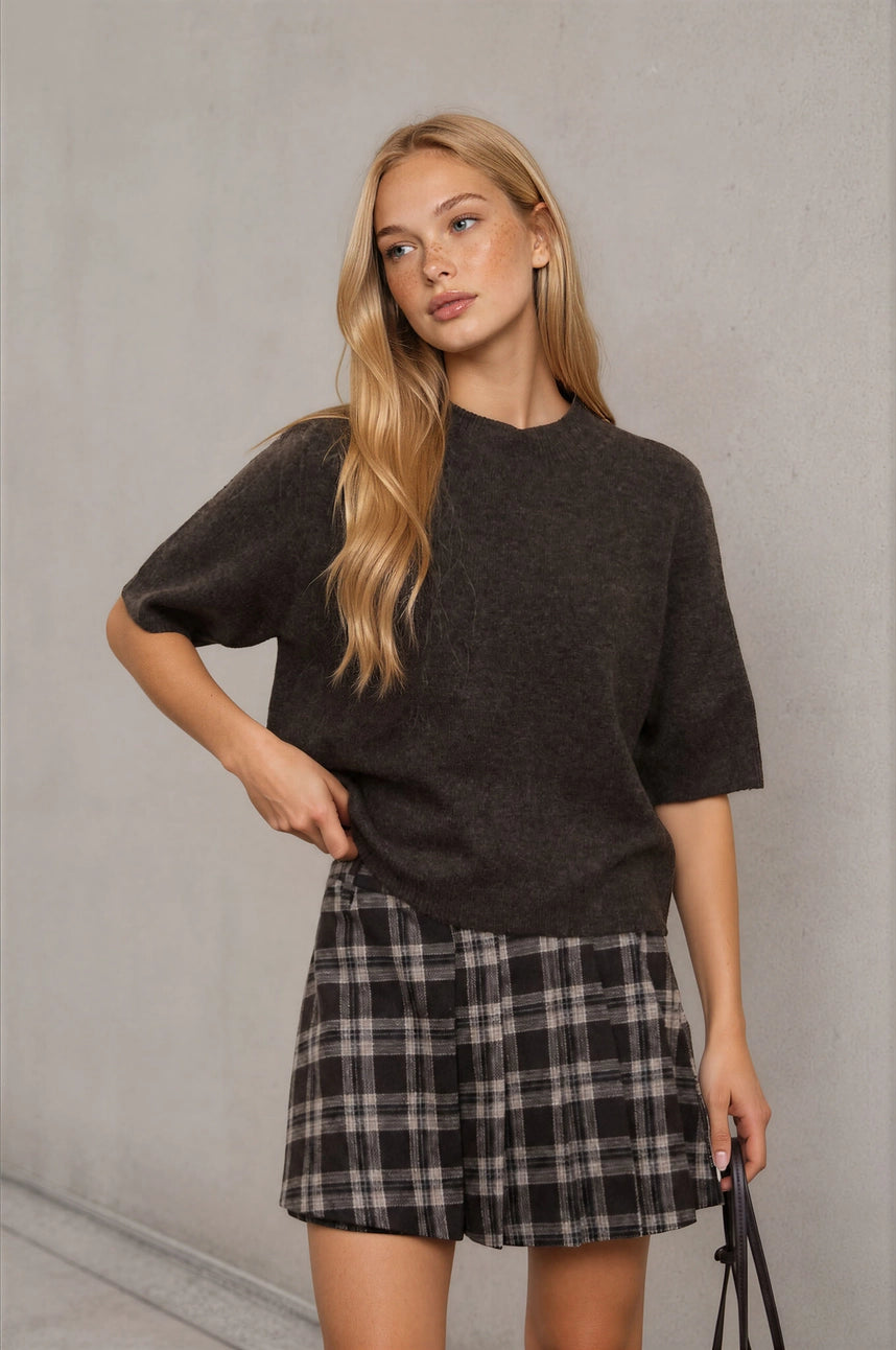 Crewneck Short Sleeve Sweater Cocoa