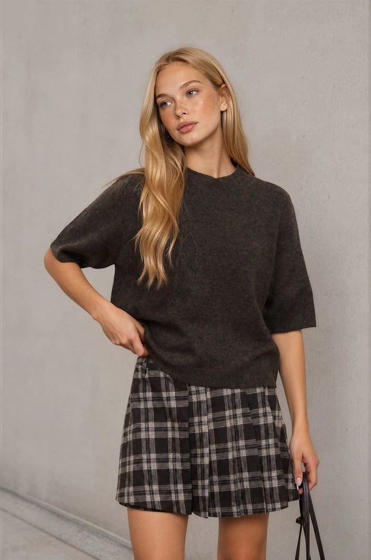 Crewneck Short Sleeve Sweater Cocoa