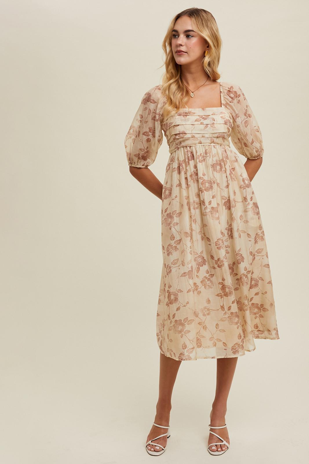 Wishlist Floral Pleated Bust Midi Dress